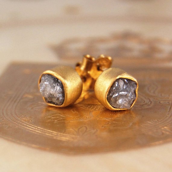Raw Diamond Stud Earrings Rough Diamonds Gold Studs Gemstone Earring Engagement Gift Gifts For Her Diamond Earrings Bridal Jewelry