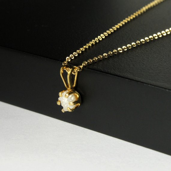 4.5mm Rough Diamond Pendant Necklace - Simple 14k Gold Filled Necklace With White Raw Diamond - Natural Unfinished Conflict Free Diamond