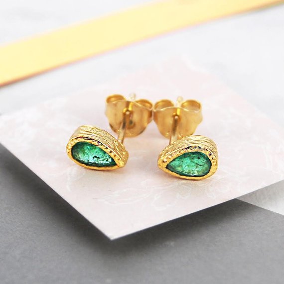 Emerald Earrings Gold Stud Earrings Set Gold Teardrop Earrings Emerald Stud Earrings Gold Studs May Birthstone Earrings Dainty Earrings Set