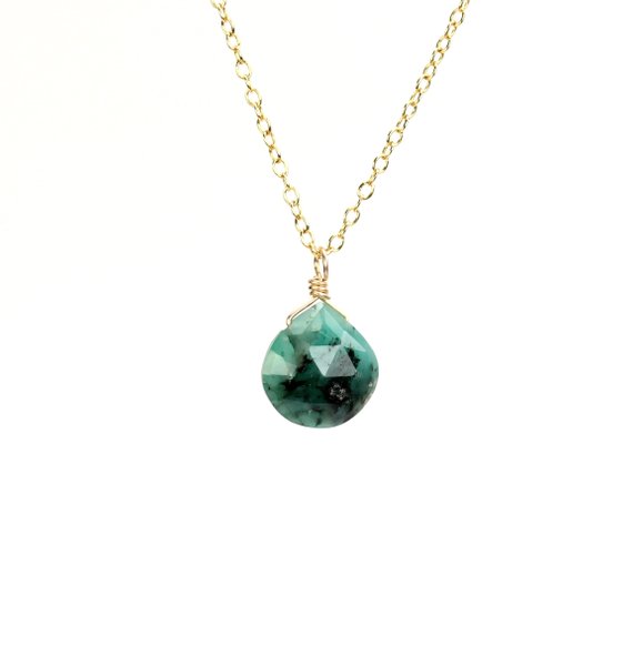 Emerald Necklace, Green Crystal Necklace, Heart Chakra Necklace, Dainty 14k Gold Filled Chain, African Emerald Necklace