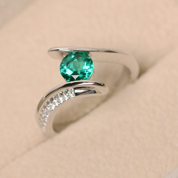 Emerald Ring, Wedding Ring, Green Emerald Ring, Green Gemstone Ring, Promise Ring, Sterling Silver