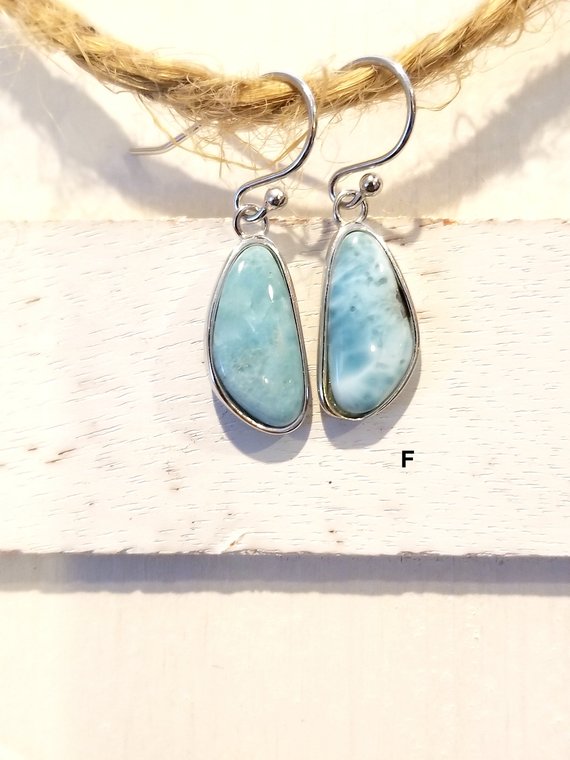 Free Form Larimar Earrings With  925 Sterling Silver  - Dominican Larimar - Calming Stone (5 Options)