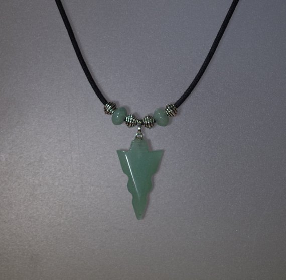 Gemstone Jewelry - 30mm Green Aventurine Arrowhead With Green Aventurine Rondelles On A Cord Necklace - Unisex - Available In 3 Lengths