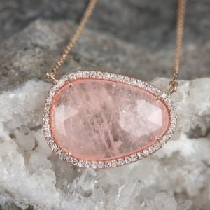 Shop Morganite Pendants! Genuine 6.50 ct Morganite Pendant Solid 14k Rose Gold Pave Diamond Necklace Handmade Fine Jewelry Anniversary Gift For Women's/Birthday Gift | Natural genuine Morganite pendants. Buy crystal jewelry, handmade handcrafted artisan jewelry for women.  Unique handmade gift ideas. #jewelry #beadedpendants #beadedjewelry #gift #shopping #handmadejewelry #fashion #style #product #pendants #affiliate #ad