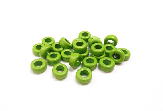 Greek Ceramic Pony Beads, Spacer Beads, Large Hole Tube Beads, Ceramic Slider, Green Matte Finish 10x6mm (Ø 5mm) - 15 Pieces