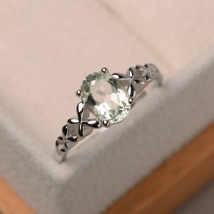 green amethyst ring, oval cut, solitaire ring, sterling silver, engagement ring for women | Natural genuine Gemstone rings, simple unique alternative gemstone engagement rings. #rings #jewelry #bridal #wedding #jewelryaccessories #engagementrings #weddingideas #affiliate #ad