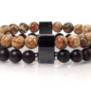 Shop Hematite Bracelets! Real Jasper and Hematite Mens Bracelet, Natural Gemstones Mens Bracelet, Mens Double Bracelet, Magnetic Therapy Bracelet, Gift for Men | Natural genuine Hematite bracelets. Buy handcrafted artisan men's jewelry, gifts for men.  Unique handmade mens fashion accessories. #jewelry #beadedbracelets #beadedjewelry #shopping #gift #handmadejewelry #bracelets #affiliate #ad