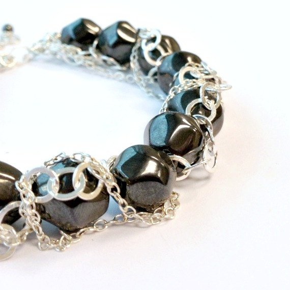 Hematite Bracelet - Gray Statement Jewelry - Sterling Silver Chain - Gemstone Jewellery - Mod