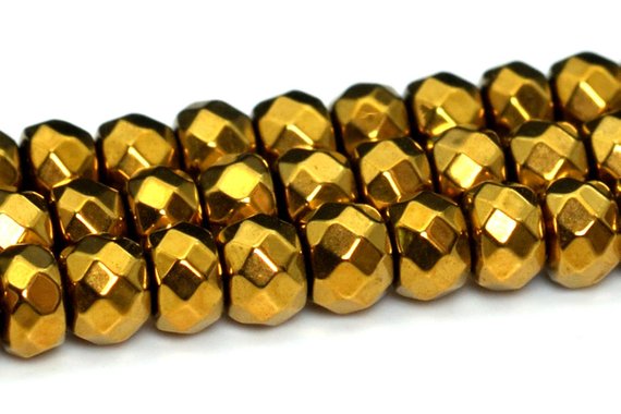 3x2mm Gold Hematite Beads Grade Aaa Natural Gemstone Full Strand Faceted Rondelle Loose Beads 14" Bulk Lot 1,3,5,10 And 50 (101662-399)