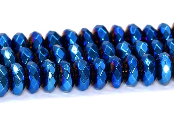 5-6x3mm Blue Hematite Beads Grade Aaa Natural Gemstone Faceted Rondelle Loose Beads 15" / 7" Bulk Lot Options (101675)