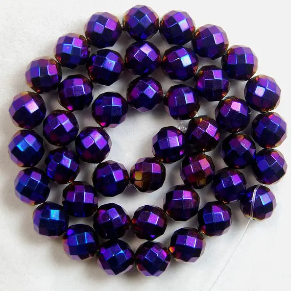 Faceted Gemstone Purple Hematite Loose Beads, Round 3mm 4mm 6mm 8mm 10mm Hematite Beads, Spacer Faceted Beads, Jewelry Beads, Stone Beads