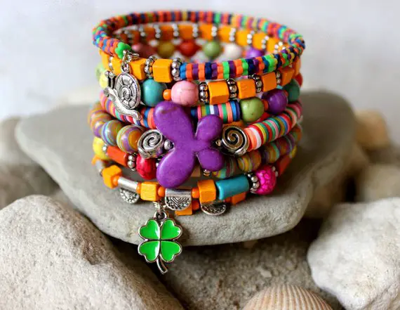 Hippie Bracelet, Colorful Bracelet, Bohemian Bracelet, Bohemian Cuff, Butterfly Bracelet, Colorful Cuf Multicolor Bracelet Howlite Bracelet