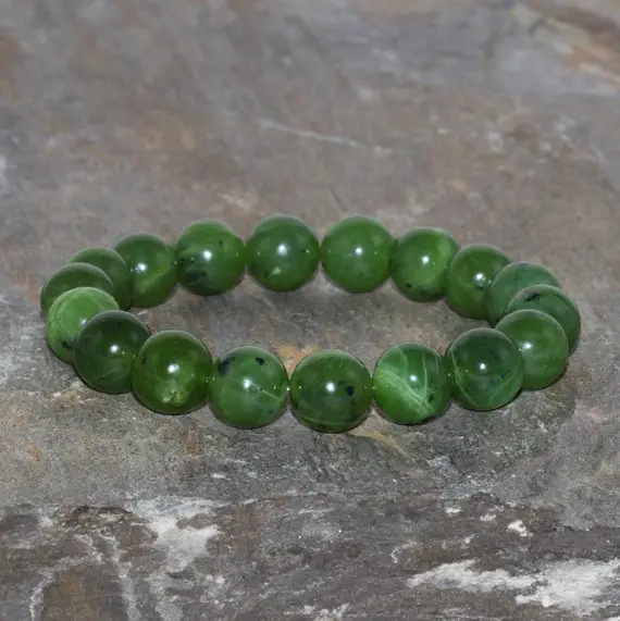 Canadian Jadeite Bracelet Handmade 10mm Grade A Dark Green Jadeite Beaded Gemstone Bracelet Stack Bracelet Gift Bracelet Green Jade Bracelet