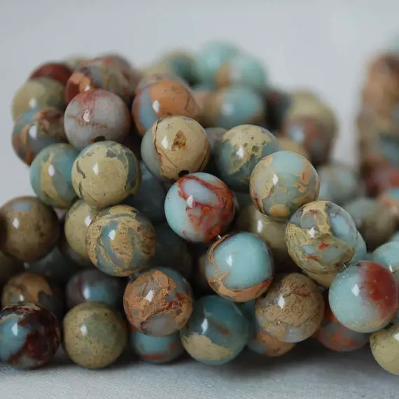 Natural Impression Jasper (blue) Semi-precious Gemstone Round Beads - 4mm, 6mm, 8mm, 10mm Sizes - 15" Strand