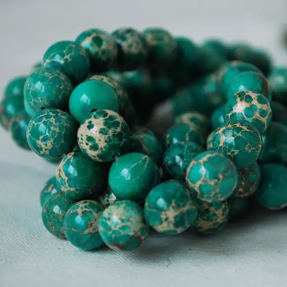 Imperial Jasper Green (dyed) Round Beads - 4mm, 6mm, 8mm, 10mm Sizes - 15" Strand