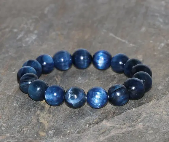 Chunky Kyanite Bracelet 10mm Grade Aaa Blue High Grade Kyanite Beaded Natural Gemstone Bracelet Unisex Bracelet Intense Blue Stone Bracelet