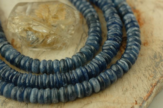 Kyanite : Natural Rondelle Spacer Beads / Approx. 4x9mm / Designer Jewelry Making Craft Supplies / Nautical, Organic