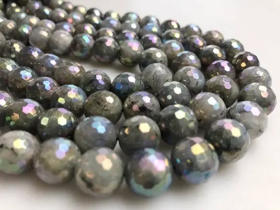 Rainbow Coated Labradorite Faceted Round Beads 6mm 8mm 10mm 12mm 15.5" Strand