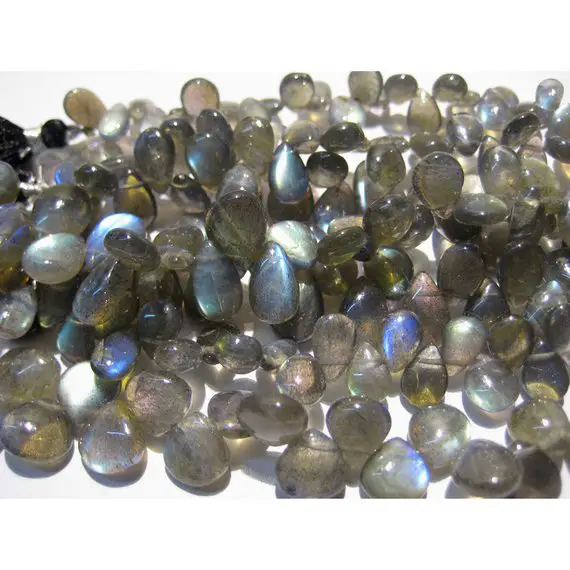 7x9mm Labradorite Plain Pear Beads, Labradorite Pear Shaped Briolettes, Labradorite Plain Pear For Jewelry (30pcs To 60pcs Options)