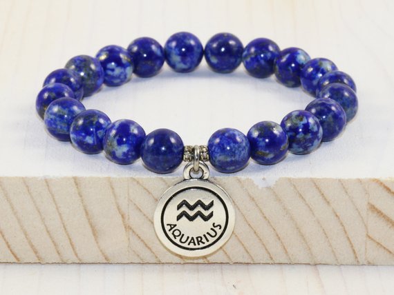 Aquarius Bracelet Stack, Zodiac Jewelry, Astrology Bracelet, Lapis Lazuli Bracelet, Healing Crystals, February Aquarius Birthday Gift!