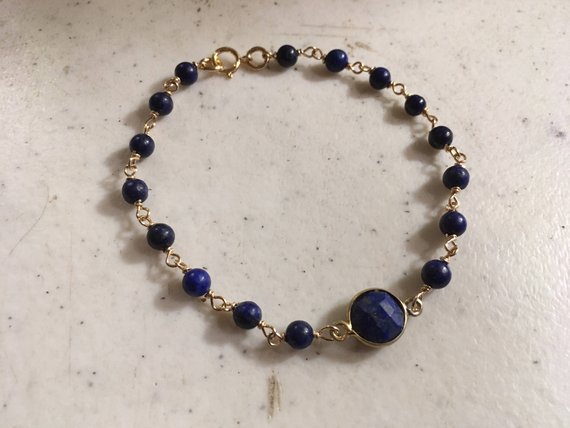 Lapis Bracelet - Navy Blue Bracelet - Gold Jewelry - Lapis Lazuli Gemstone Jewellery - Fashion