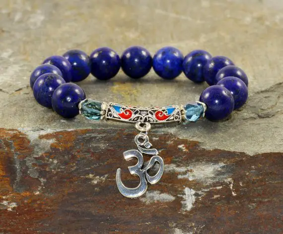 10mm Lapis Lazuli Bracelet, 4mm Natural Faceted Red Jasper, Pitta Dosha Balancing Mala, Mala Beads, Yoga Chakra Jewelry Ayurvedic Relaxation