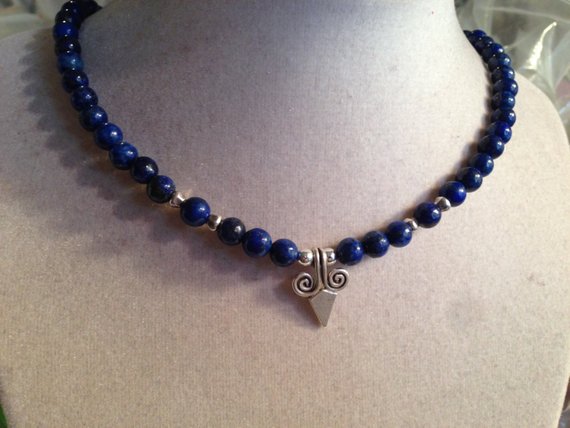 Lapis Necklace - Navy Blue Jewelry - Sterling Silver Jewelry - Statement Gemstone Jewellery - Pendant - Beaded