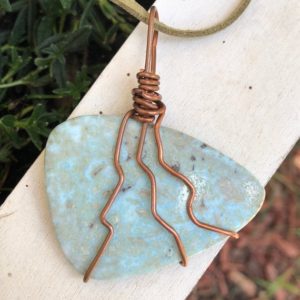 Shop Larimar Necklaces! Large Larimar and Copper Pendant | Natural genuine Larimar necklaces. Buy crystal jewelry, handmade handcrafted artisan jewelry for women.  Unique handmade gift ideas. #jewelry #beadednecklaces #beadedjewelry #gift #shopping #handmadejewelry #fashion #style #product #necklaces #affiliate #ad