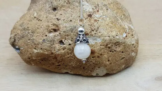 Minimalist White Moonstone Cone Pendant Necklace. Reiki Jewelry. June's Birthstone. 10mm Gemstone. Birthday Gift For Her. Empowered Crystals