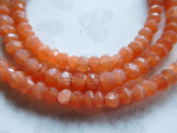 Peach Moonstone Rondelles Beads Gemstones - Luxe Aaa, 3-4 Mm, 1/2 Strand - June Birthstone Wholesale  Solo 34