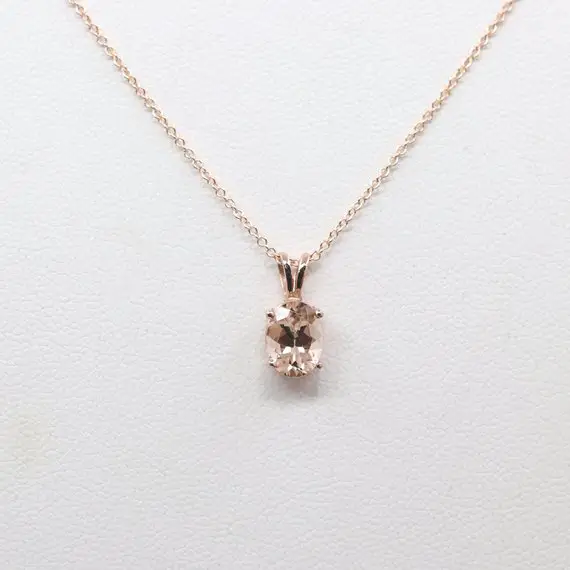 14k Morganite Solitaire Necklace / Solitaire Necklace / Morganite Necklace / Morganite Pendant / Women's Necklace / Rose Gold