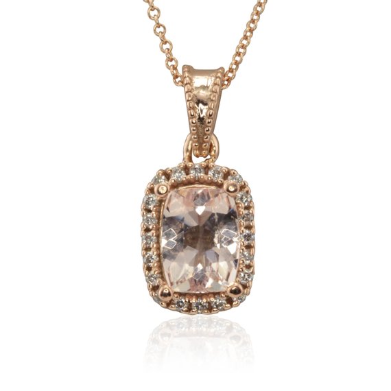 Morganite Rose Gold Pendant, Cushion Cut Morganite Pendant, Diamond Halo Pendant, Filigree Pendant Setting - Bel Canto Collection - Ls3566