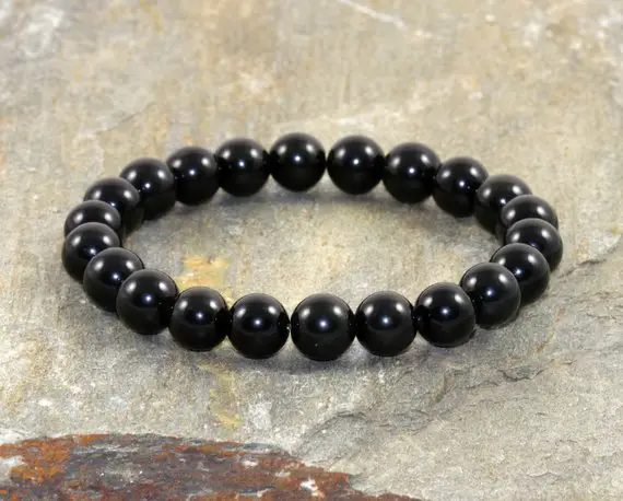 Black Obsidian Bracelet, Stress Relief, 8mm Beads, Healing Crystals, Vidriagon Grounding-protection From Negative Energy-emotional Balance