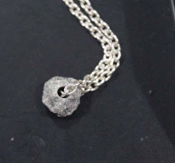 On Sale 50% Black Raw Diamond Necklace - Black Diamond , 925 Silver Necklace, Rugged, Black Rough Diamond Necklace, Uncut Diamond Chain, 16"