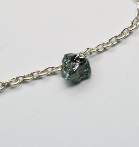 On Sale 50% Blue Raw Diamond Necklace - Blue Diamond , Silver Chain Necklace, Rugged, Blue Rough Diamond Necklace, Uncut Diamond Chain, 16"