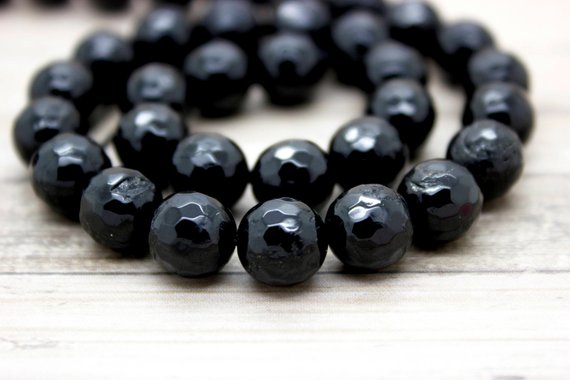 Natural Black Onyx Beads, Black Onyx Faceted Round Golf Ball Sphere Beads Gemstone (4mm 6mm 8mm 10mm 12mm) - Pg40