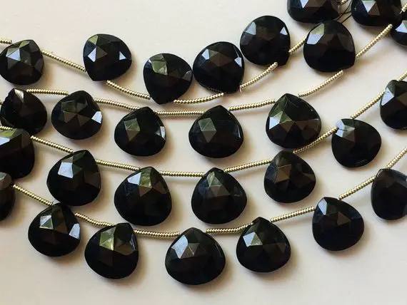 13-16mm Black Onyx Faceted Heart Beads, Natural Black Onyx Heart Briolettes, Black Onyx Beads, Black Onyx For Necklace (4in To 8in Options)