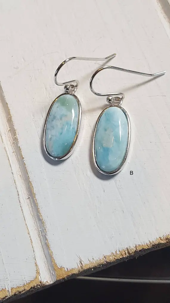 Oval Larimar Earrings With  925 Sterling Silver  - Dominican Larimar - Calming Stone - Something New - Something Blue!