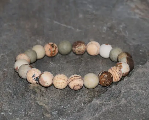 Picture Jasper Bracelet Handmade 8mm Picture Jasper Beaded Gemstone Bracelet Stack Bracelet Unisex Bracelet Gift Bracelet