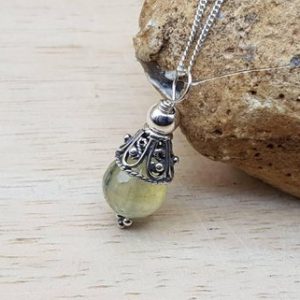 Shop Prehnite Pendants! Small Prehnite pendant. Archangel Raphael jewelry. Libra necklace. Green Reiki jewelry uk. 10mm stone. Cone necklace. Bali silver beads | Natural genuine Prehnite pendants. Buy crystal jewelry, handmade handcrafted artisan jewelry for women.  Unique handmade gift ideas. #jewelry #beadedpendants #beadedjewelry #gift #shopping #handmadejewelry #fashion #style #product #pendants #affiliate #ad