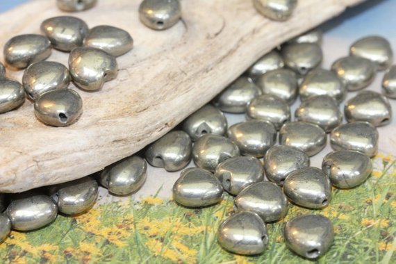 Natural Gemstone Pyrite Hearts 8mm Or 10mm / Gold Pyrite Beads / Gemstone Heart Beads / 3 X Natural Heart Beads