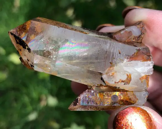 Arkansas Quartz Cluster With Natural Vibrant Rainbows And Iridescent Rainbow Iron Aura #20