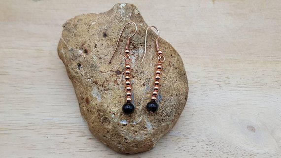 Rose Gold Rainbow Obsidian Earrings. Reiki Jewelry Uk. Plated Long Elegant Earrings. Minimalist Earrings. 6mm Stone