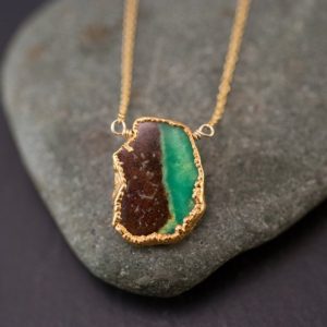Shop Chrysoprase Pendants! Raw Chrysoprase Necklace, Gemstone Slice Pendant, Natural Two-Tone Chrysoprase, Layering Necklace, Modern Boho Jewelry, Gift for Her | Natural genuine Chrysoprase pendants. Buy crystal jewelry, handmade handcrafted artisan jewelry for women.  Unique handmade gift ideas. #jewelry #beadedpendants #beadedjewelry #gift #shopping #handmadejewelry #fashion #style #product #pendants #affiliate #ad