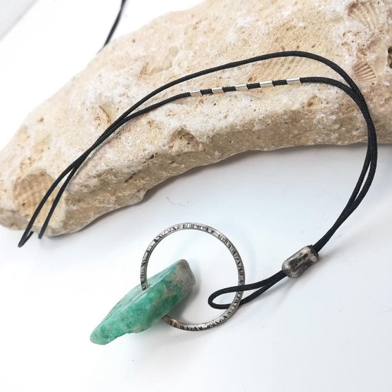 Raw Chrysoprase Necklace Sterling Silver Pendant, Heart Chakra Rough Crystal, Positivity Necklace, Sea Witch Jewelry For Women