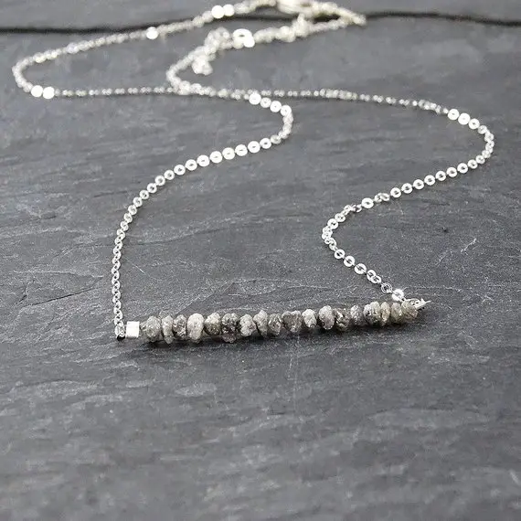 Boho Christmas Gifts For Sister, Gray Raw Diamond Necklace Silver Bar Necklace For Women, Dainty Necklace Bridesmaids Gift,xmas Gift For Mom