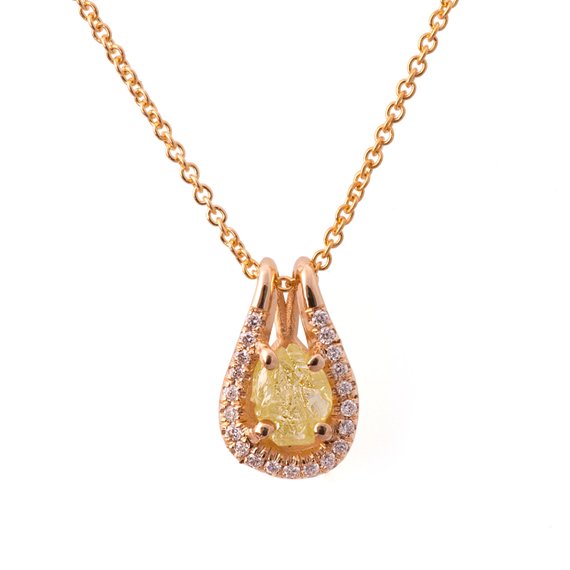 Raw Diamond Pendant, 18k Rose Gold And Rough Diamond Pendant, Unique Pendant, Rough Diamond Necklace, Raw Diamond Necklace