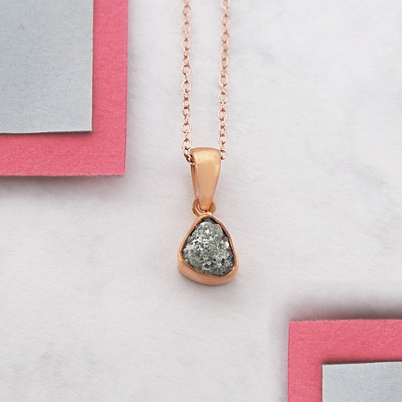 Raw Diamond Rose Gold Necklace Rough Diamond Pendant Engagement Gifts April Birthstone Embers Jewelry