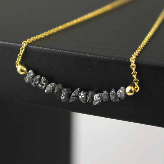 For Sale: 14k Gold 1 Carat Floating Rough Uncut Diamond Necklace...