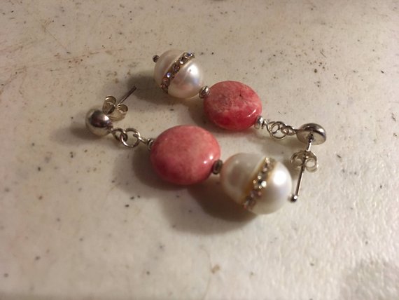 Rhodochrosite Earrings - Pink Jewelry - Sterling Silver Jewellery - Dangle - Mod - Fashion - Gemstone